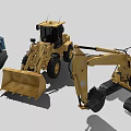 Blue Concrete Mixer Truck And Yellow Construction Vehicles Including Wheel Loader And Forklift