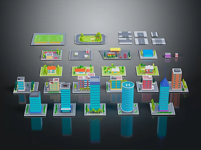 Diverse Architectural Models Featuring Tall Buildings Low Rise Structures Green Areas And Street Layouts 3d model
