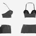 Black Suspender Ruffled Crop Tops With Pleated Mini Skirts Women Clothing Set