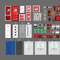 Comprehensive Fire Equipment Collection Featuring Hydrant Cabinets Extinguishers Alarm Devices and Emergency Lights 3d model