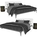Modern Double Bed With Gray Black Bedding Pillows And Side Tables 3d model