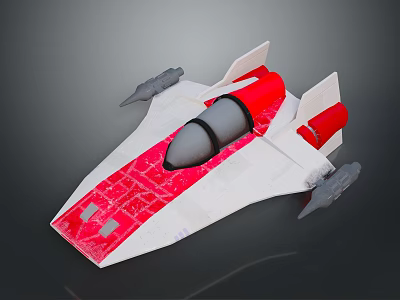 Futuristic Spacecraft Model With Red And White Body Gray Engines And Wings 3d model