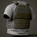 White T shirt With Tactical Vest Featuring Multiple Equipment Pockets And Magazines