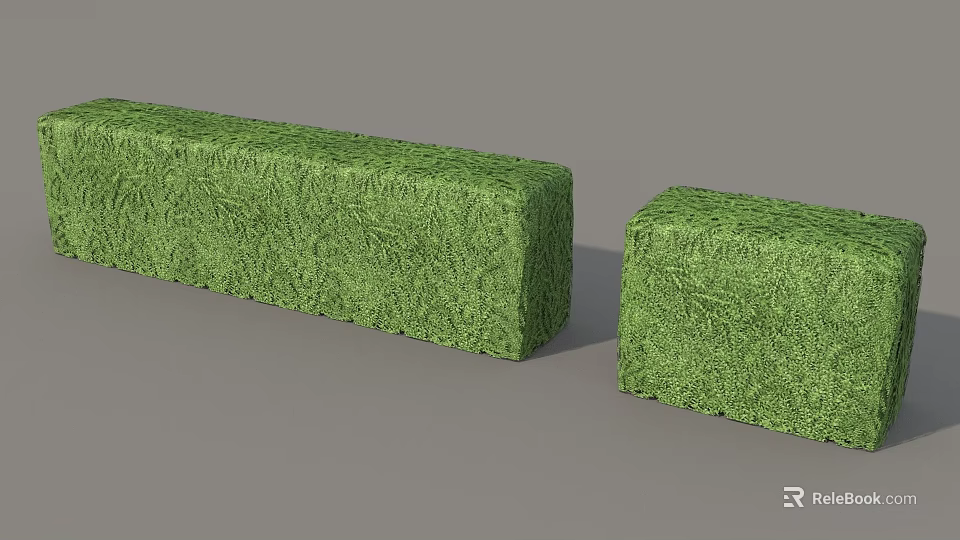 Two Well Trimmed Green Rectangular Shrubs In Block Shape For Garden Landscaping 3d model 