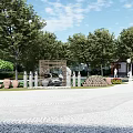 Lush Public Park With Green Lawn Circular Square Trees And White Building Steps