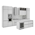 Modern Kitchen Interior With Wooden Cabinets Marble Backsplash Island Wine Cooler And Appliances