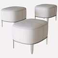 Contemporary Round Stools Design With Gray Velvet Beige Fabric And Brown Leather Upholstery