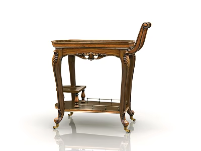 Elegant Vintage Wooden Commercial Serving Cart With Carved Details And Wheels 3d model