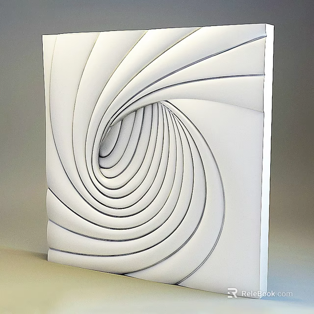 Modern White Spiral Carved Sculpture With Abstract Geometric Curved Lines Design 3d model 