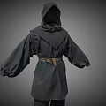 Hooded Dark Colored Robe With Wide Sleeves And Brown Belt Design
