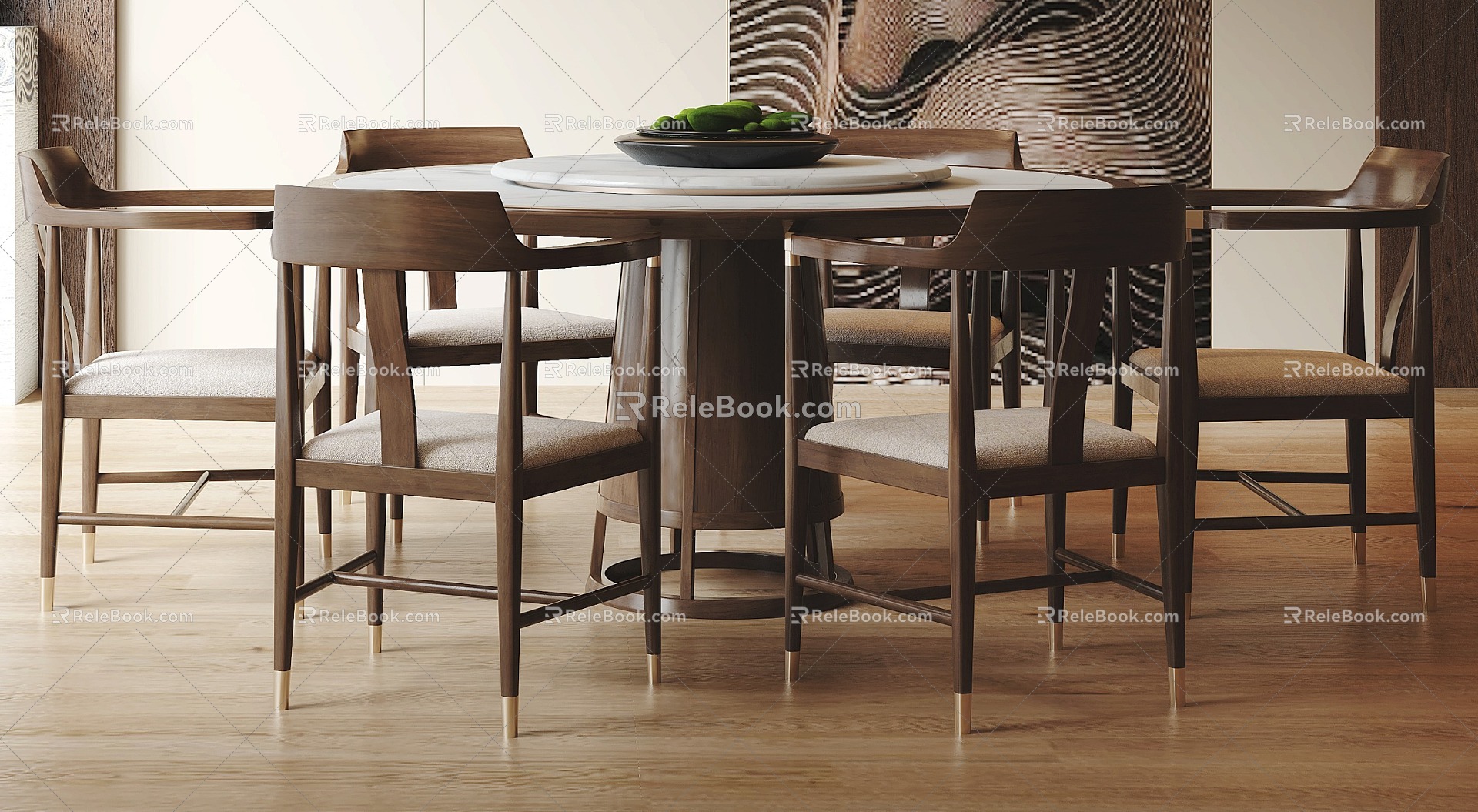 New Chinese Dining Table and Chair Set Round Dining Table and Chair 3d model