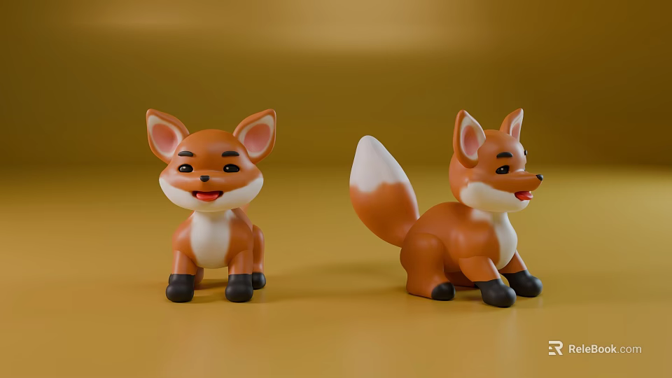 Cute Reptile Toy Figurines With Orange Body White Belly And Black Feet 3d model 