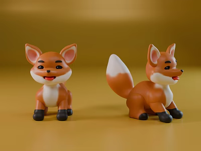 Cute Reptile Toy Figurines With Orange Body White Belly And Black Feet 3d model