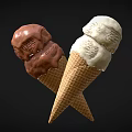 Delicious Double Scoop Ice Cream in Waffle Cones with Vanilla and Chocolate Flavors