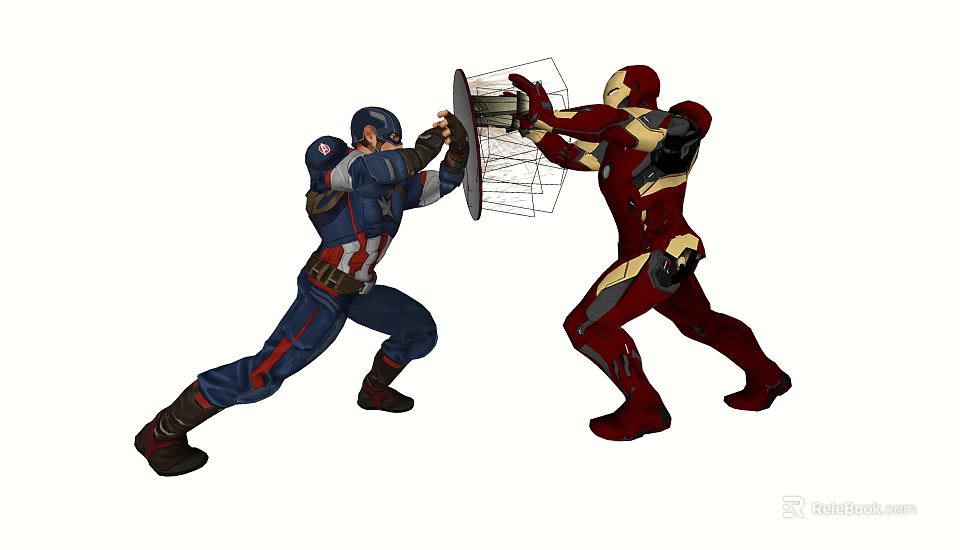Game and Movie Characters Captain America and Iron Man in Epic Battle Action 3d model 