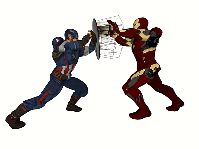 Game and Movie Characters Captain America and Iron Man in Epic Battle Action 3d model