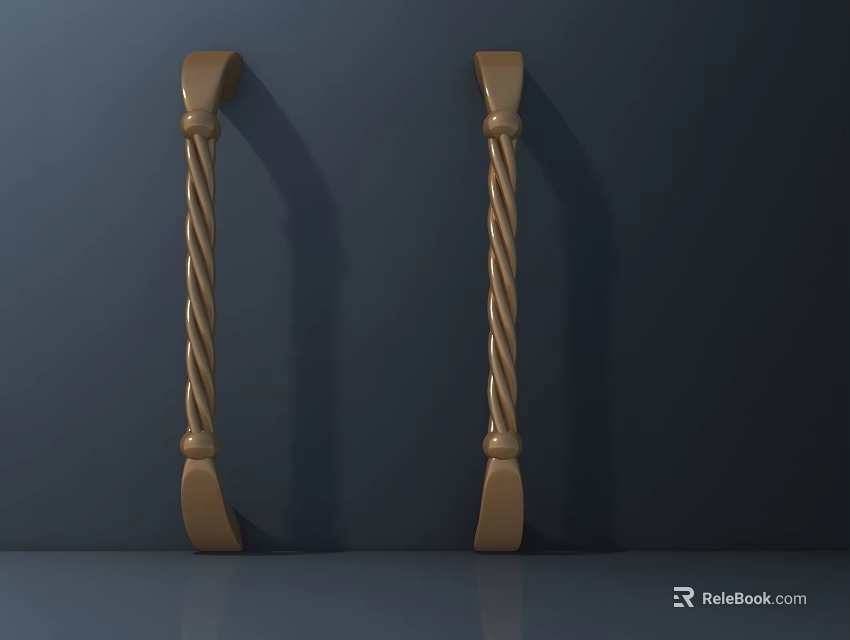 Elegant Two Golden Door Handles With Twisted Rope Design On Dark Background 3d model 