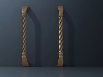 Elegant Two Golden Door Handles With Twisted Rope Design On Dark Background 3d model