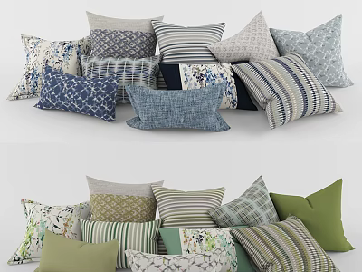 Decorative Throw Pillows With Striped Geometric And Floral Patterns In Various Colors 3d model