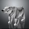 White Standing Polar Bear 3D Model with Blue Eyes Black Nose on Dark Reflective Surface