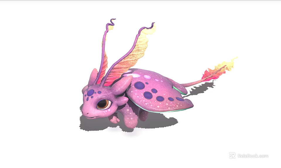 Cute Pink Mythical Creature With Purple Spots Flame Tail And Wings 3d model 