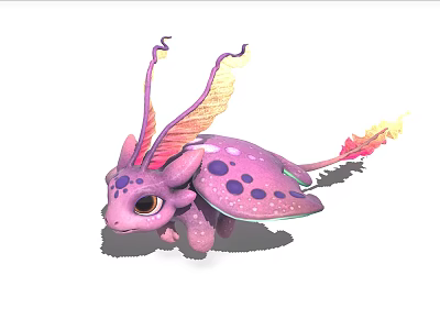 Cute Pink Mythical Creature With Purple Spots Flame Tail And Wings 3d model