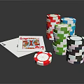 Colorful Casino Chips Stacked with Playing Cards on Black Table for Card Game Entertainment