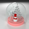 Decorative Ornament Set Featuring Snow Globe with Reindeer Christmas Tree and Snowman on Pink Base