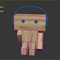 Wooden Robot Doll with Black Headphones and Simple Wooden Structure
