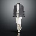 Modern Gray Long Sleeve Jacket With White Pants Minimalist Everyday Casual Clothing Design
