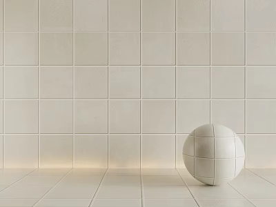 Beige Floor Tiles with Matching Wall Tiles and White Spherical Object in Corner 3d model