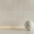 Beige Floor Tiles with Matching Wall Tiles and White Spherical Object in Corner