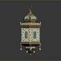 Traditional Ornate Decorative Lantern With Gold Frame Blue Patterns And Hanging Beads