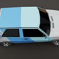 Two Tone White And Blue Hatchback Car With Black Alloy Wheels And Modern Design