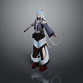 Anime Character With White Hair Gray Outfit Red Shoes And Rope Accessory Design
