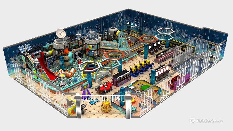 Colorful Indoor Playground With Slides Climbing Areas And Ball Pits For Kids 3d model 