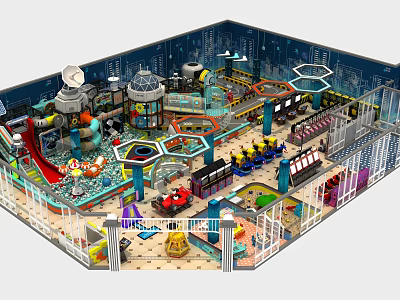 Colorful Indoor Playground With Slides Climbing Areas And Ball Pits For Kids 3d model