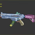 Futuristic Gun With Silver Gray Body And Yellow Accents And Mechanical Design Elements