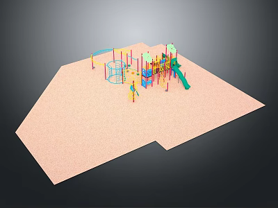 Colorful Children's Playground Structure With Sandy Ground Climbing Frames And Slide 3d model