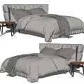 Double Bed With Gray Bedding Plush Pillows And Modern Headboard Design 3d model