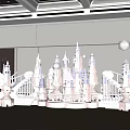 Detailed Castle Model Featuring Towers Wing like Structures and Railings in Indoor Space