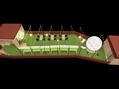 Commercial Street Rooftop Terrace With Green Lawn Seats Umbrellas And Lighting 3d model