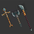 Colorful Decorative Fantasy Weapons With Ornate Staff Axe And Polearm Designs
