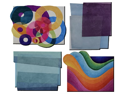 Modern Stylish Rugs With Colorful Geometric Patterns Circular Square Wavy Designs 3d model