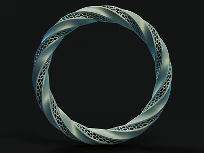 Blue Twisted Spiral Ring With Hollow Honeycomb Texture On Black Background 3d model