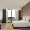 Elegant Modern Hotel Room Interior With Wooden Partition Gray Sofa White Bed And Area Rug