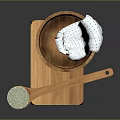 Essential Wooden Bathtub with Stand Green Brush and Blue Dotted Towel
