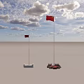 Outdoor Public Facilities With Flagpoles Flying Red Flags And Sturdy Bases