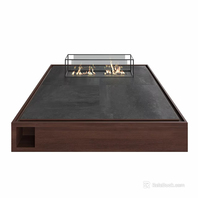 Modern Coffee Table With Dark Surface Wooden Frame And Transparent Glass Flame Container 3d model