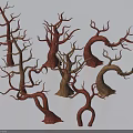 Bare Arbor Trees with Various Shaped Trunks Brown Dark Brown Decorative Display on White Background 3d model